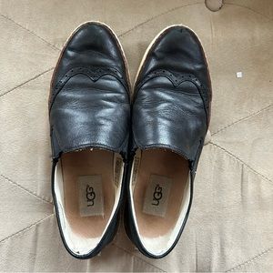 UGG Women's 6 Hadria Black Leather Slip On Wingtip Loafer Shoes